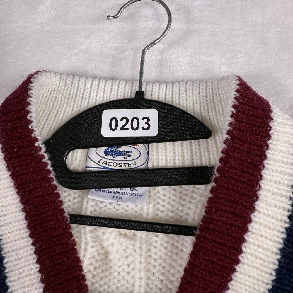 Vintage Izod Lacoste Sweater Vest Mens Large Ivory Chunky Cable Knit Golf Preppy - Picture 8 of 8